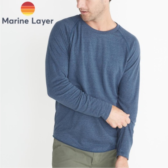 Marine Layer Double Knit Baseball Raglan Blue Large - Picture 3 of 14